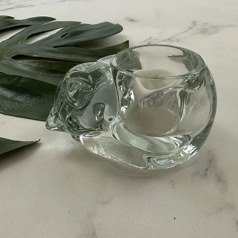 Vintage Clear Glass Cat Candle Holder Kitten Small Decor Cottagecore Votive